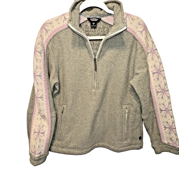 Woolrich Gray Sweater Fleece Snowflake Theme 1/2 Zip Unisex Women's Size M - Picture 1 of 10